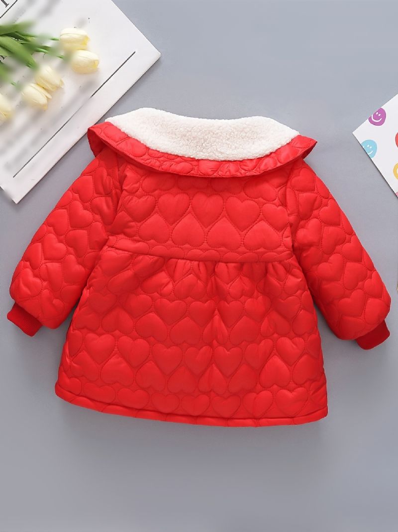 Småbarn Baby Jenter Fleece Varm Puffer Coat Heart Print Button Lapel Jakke