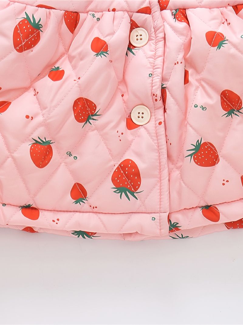 Småbarn Baby Jenter Fleece Varm Puffer Coat Strawberry Print Button Lapel Jacket