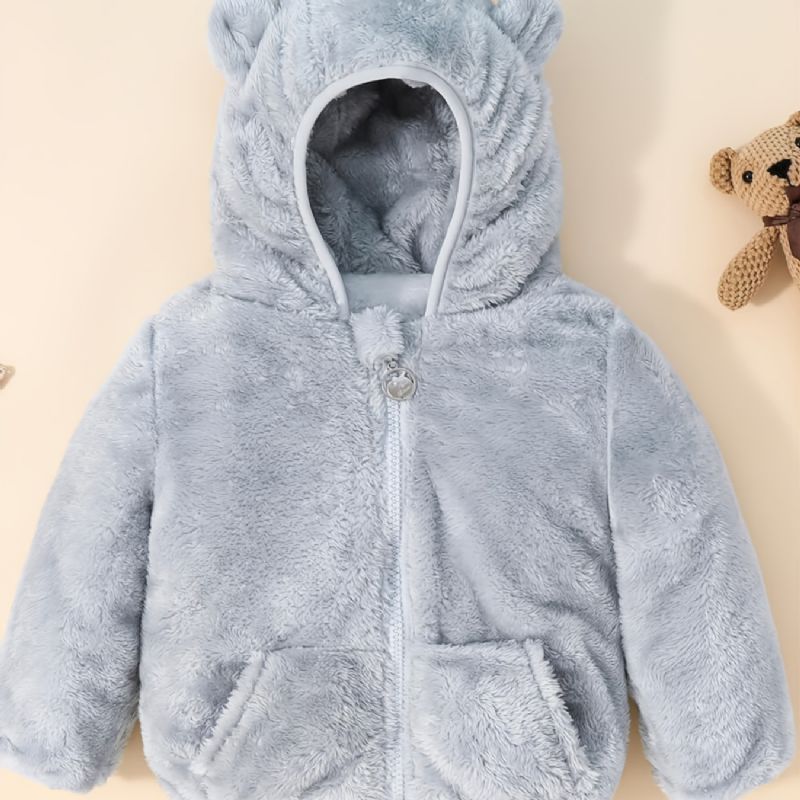 Småbarn Baby Jenter Hettejakke Flanell Zip Coat For Høst Vinter Ny