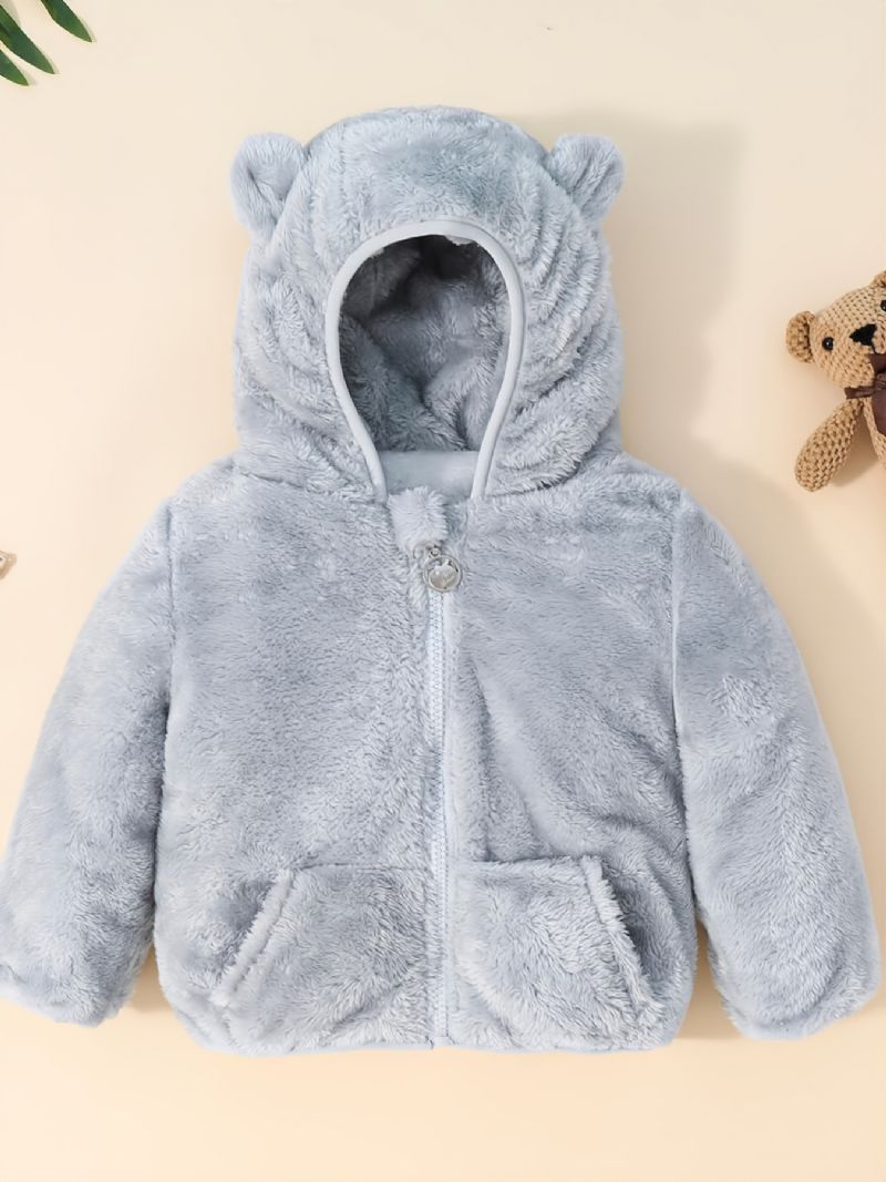 Småbarn Baby Jenter Hettejakke Flanell Zip Coat For Høst Vinter Ny