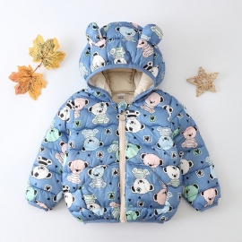 Småbarn Gutter Jenter Puffer Coat Blue Bear Cartoon Print Glidelås Hettejakke