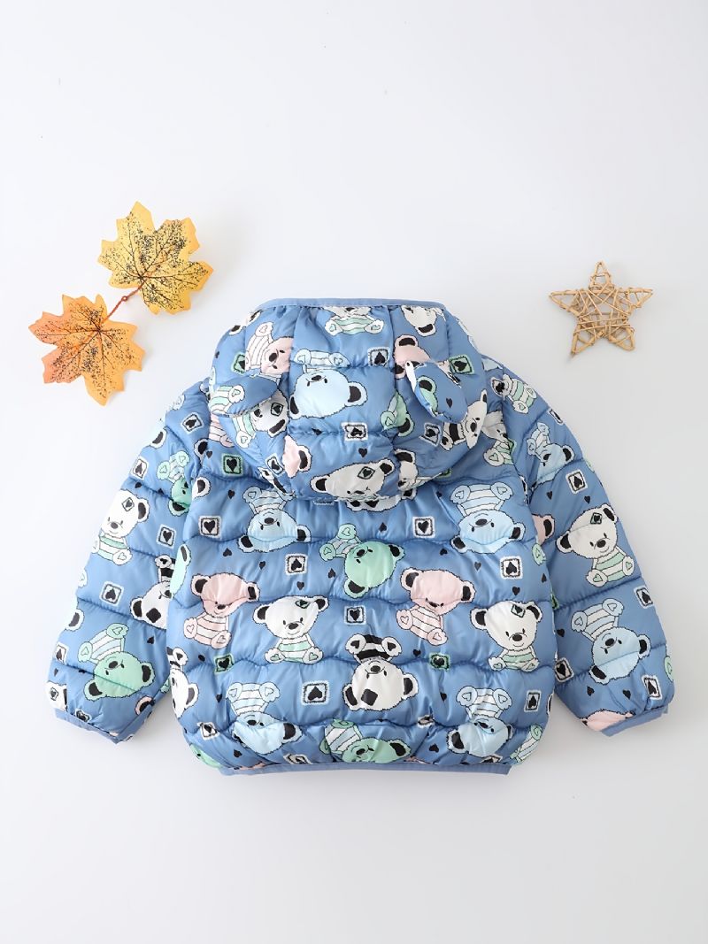 Småbarn Gutter Jenter Puffer Coat Blue Bear Cartoon Print Glidelås Hettejakke