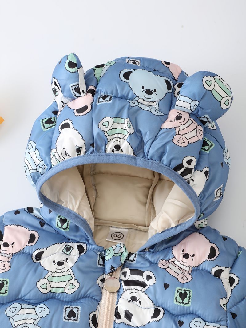 Småbarn Gutter Jenter Puffer Coat Blue Bear Cartoon Print Glidelås Hettejakke