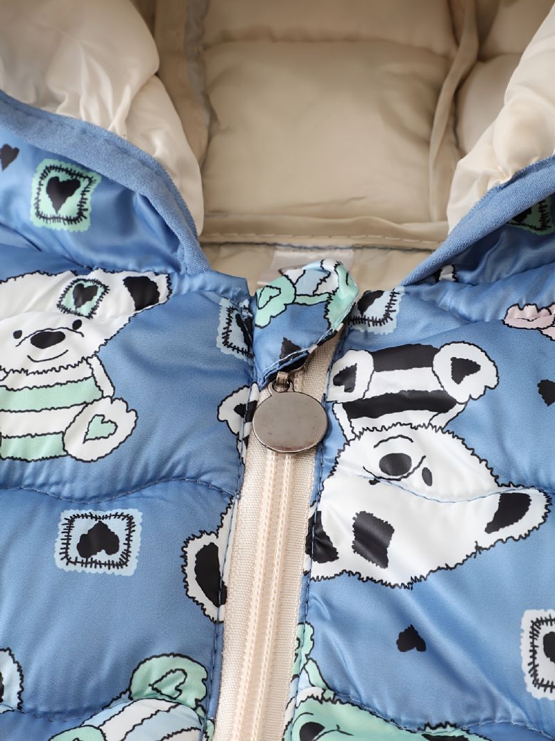 Småbarn Gutter Jenter Puffer Coat Blue Bear Cartoon Print Glidelås Hettejakke