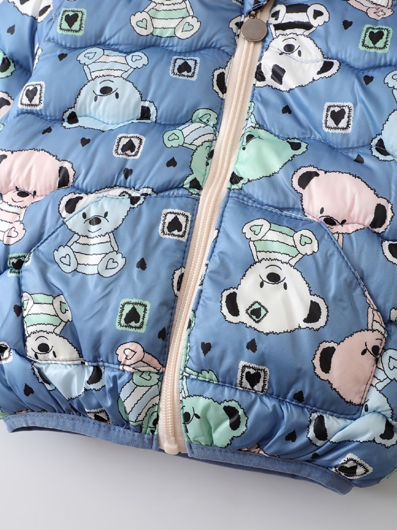 Småbarn Gutter Jenter Puffer Coat Blue Bear Cartoon Print Glidelås Hettejakke