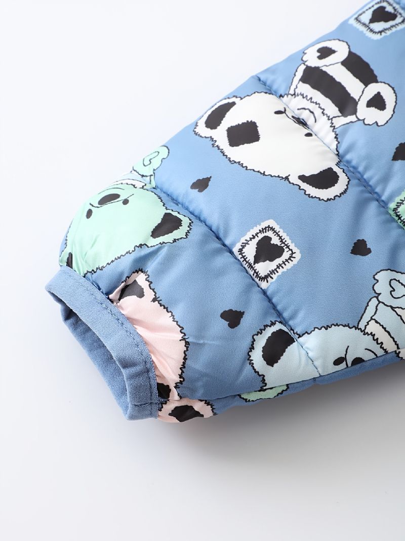 Småbarn Gutter Jenter Puffer Coat Blue Bear Cartoon Print Glidelås Hettejakke