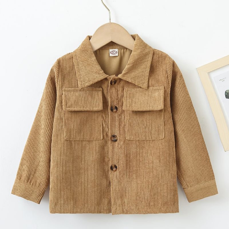 Toddler Gutter Langermet Button Down Corduroy-jakke Barneklær