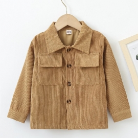 Toddler Gutter Langermet Button Down Corduroy-jakke Barneklær