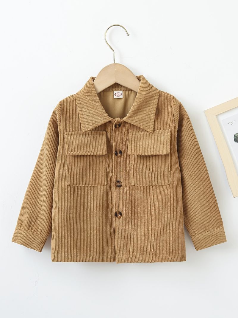 Toddler Gutter Langermet Button Down Corduroy-jakke Barneklær