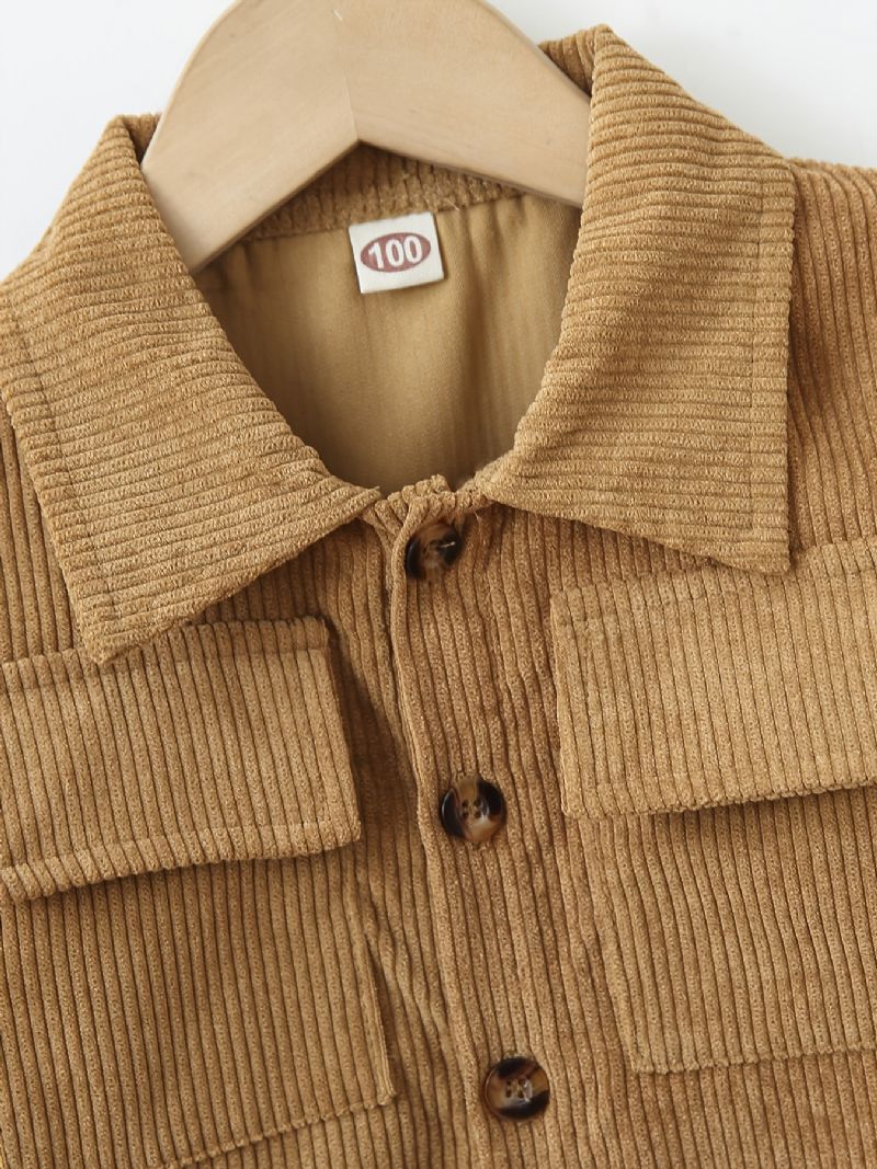 Toddler Gutter Langermet Button Down Corduroy-jakke Barneklær