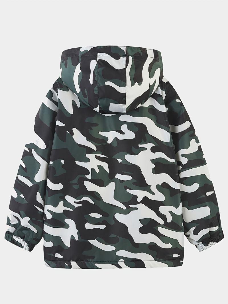 1 Stk Gutter Casual Camouflage Print Glidelås Hettejakke Cardigan Krage Fleece Termisk Jakke Til Vinter