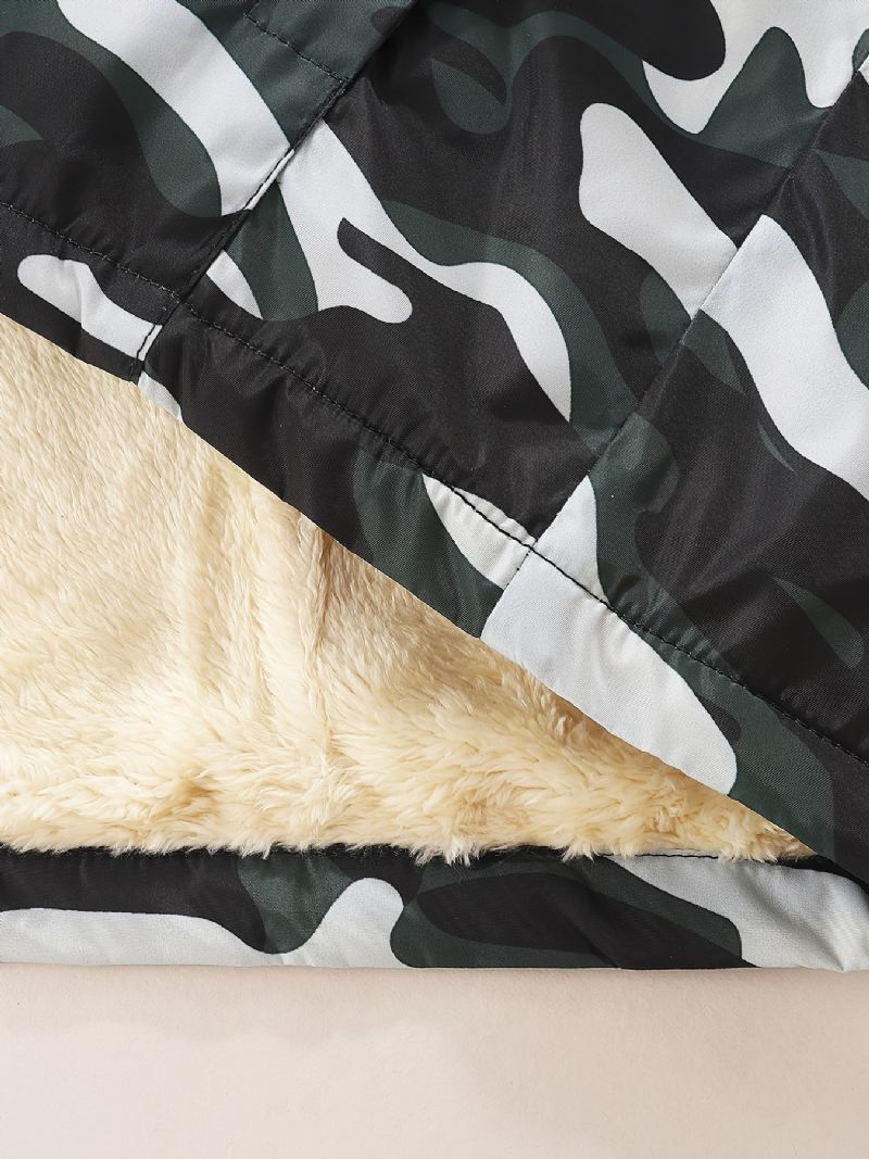 1 Stk Gutter Casual Camouflage Print Glidelås Hettejakke Cardigan Krage Fleece Termisk Jakke Til Vinter
