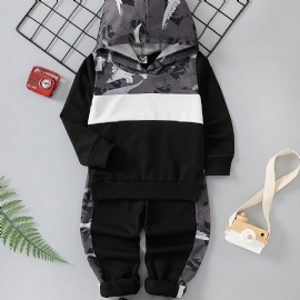 2 Stk Baby Gutter Hettegenser Dinosaur Print Langermet Sweatshirt Topp & Buksesett Barneklær