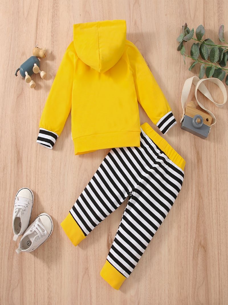 2 Stk Baby Gutter Hettegenser Søt Dyre Print Langermet Pullover Sweatshirt & Stripe Buksesett