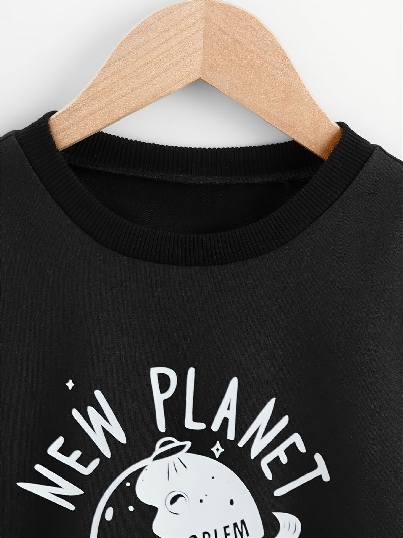 2 Stk Baby Gutter Tegneserie Planet Print Pullover Rundhals Langermet Sweatshirt
