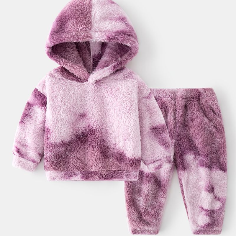 2 Stk Baby Jenter Plysj Hettegenser Tie Dye Langermet Pullover Genser Og Buksesett Barneklær