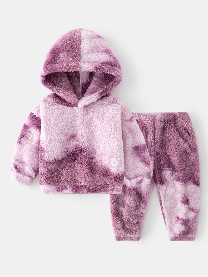 2 Stk Baby Jenter Plysj Hettegenser Tie Dye Langermet Pullover Genser Og Buksesett Barneklær