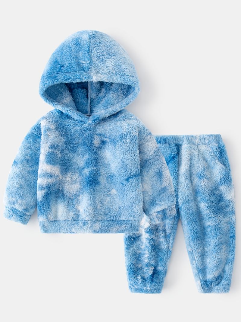 2 Stk Baby Plysj Hettegenser Tie Dye Langermet Genser Og Buksesett Gutter Jenter Barneklær