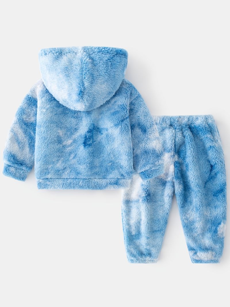 2 Stk Baby Plysj Hettegenser Tie Dye Langermet Genser Og Buksesett Gutter Jenter Barneklær