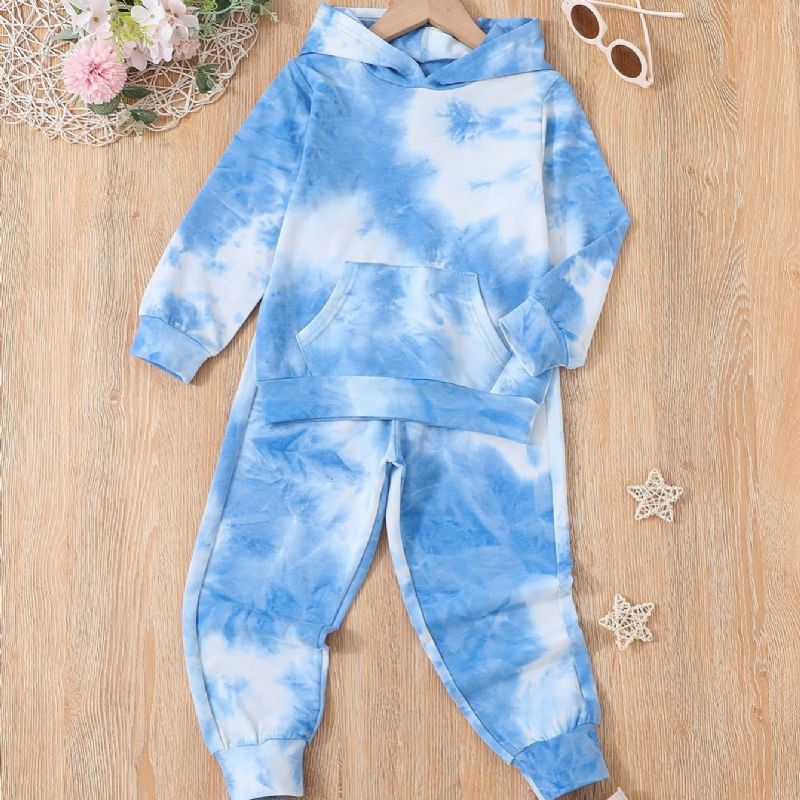 2 Stk Gutter Barn Mote Casual Tie Dye Hettegenser Buksesett