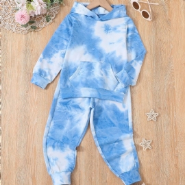 2 Stk Gutter Barn Mote Casual Tie Dye Hettegenser Buksesett