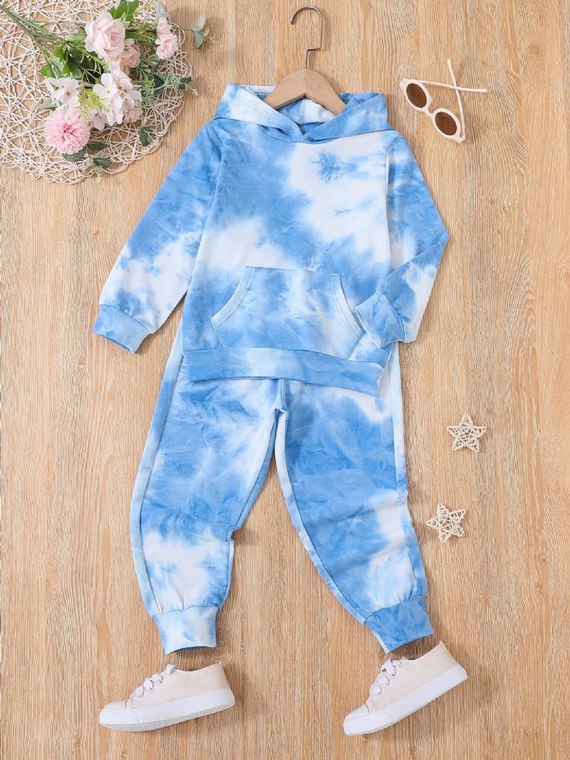 2 Stk Gutter Barn Mote Casual Tie Dye Hettegenser Buksesett