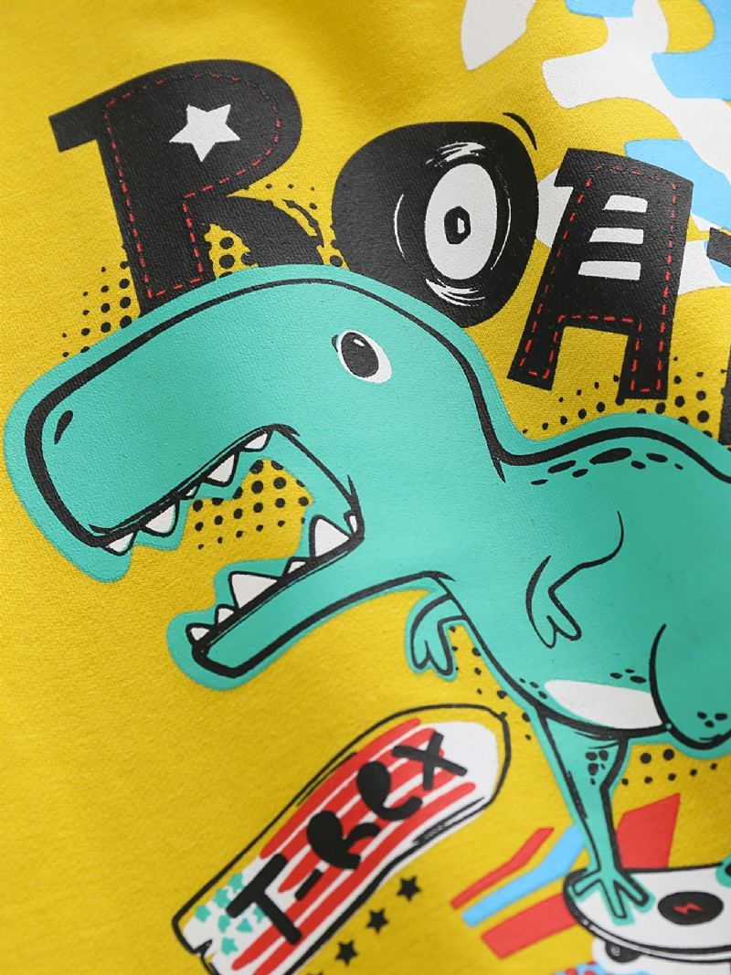 2 Stk Gutter Casual Cartoon Dinosaur Letter Print Termisk Genser Og Joggebukse For Vinteren