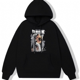 Anime Jent Print Hettegenser Fleece Pullover Snøring Kangaroo Pocket Active Sweatshirt Med Hette Unisex Genser