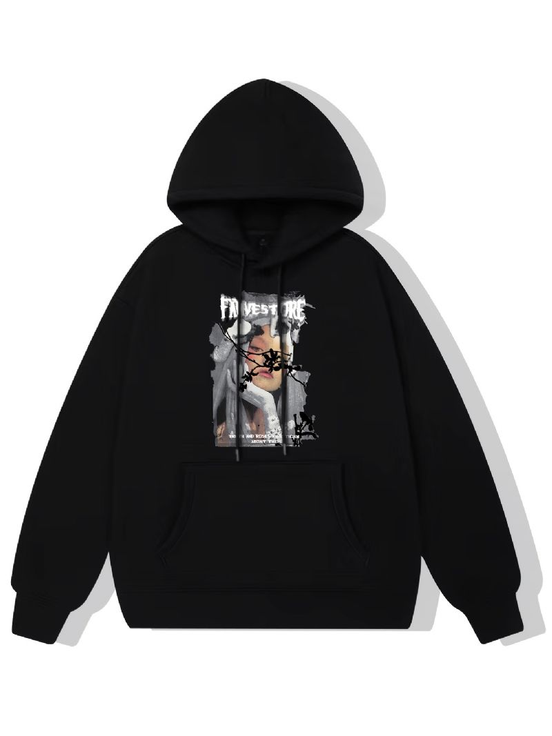 Anime Jent Print Hettegenser Fleece Pullover Snøring Kangaroo Pocket Active Sweatshirt Med Hette Unisex Genser