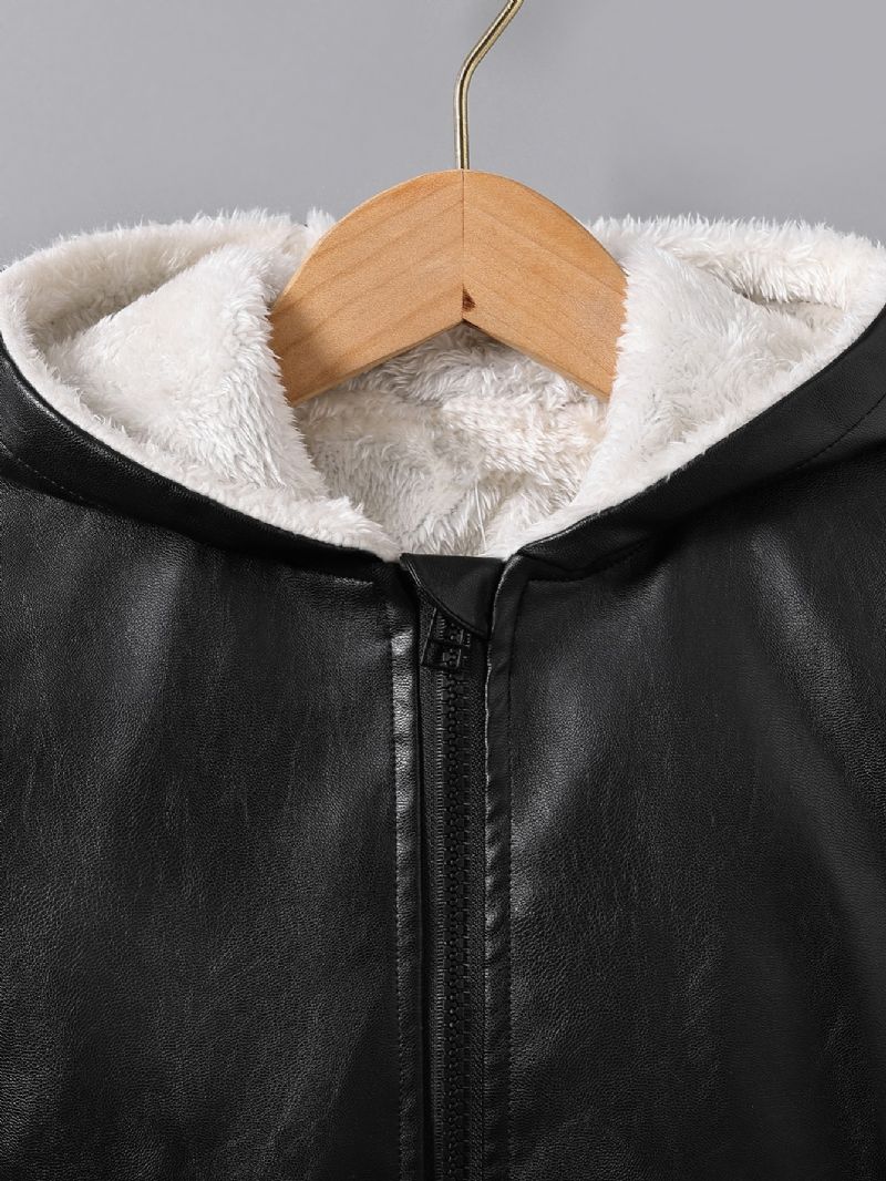 Baby Guttens Pu Leather Comfy Fleece Fôr Glidelåsjakke Høst & Vinter