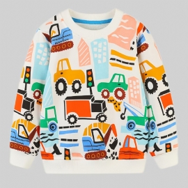 Baby Gutter Cartoon Car Print Pullover Rund Hals Langermet Sweatshirt