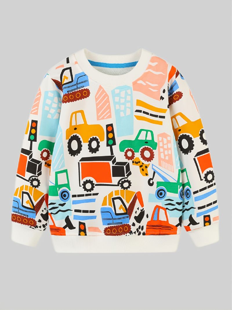 Baby Gutter Cartoon Car Print Pullover Rund Hals Langermet Sweatshirt