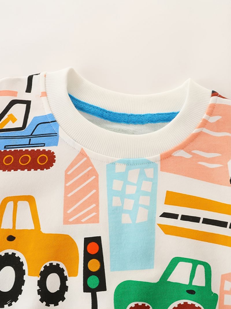 Baby Gutter Cartoon Car Print Pullover Rund Hals Langermet Sweatshirt