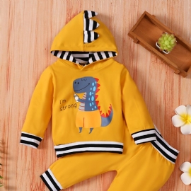 Baby Gutter Dinosaur Print Langermet Hettegenser Sweatshirt & Bukser Set