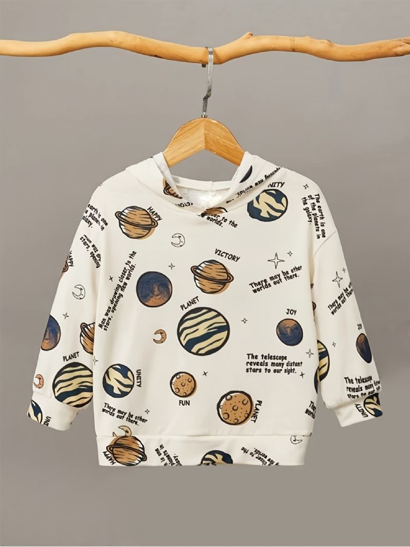 Baby Gutter Hettegenser Planet Print Langermet Sweatshirt Topper Barneklær