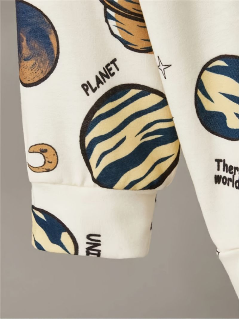 Baby Gutter Hettegenser Planet Print Langermet Sweatshirt Topper Barneklær