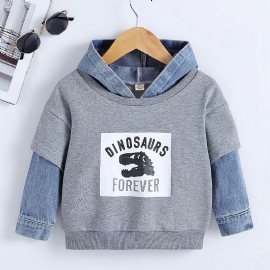 Baby Gutter Hettegenser Tegneserie Dinosaur Brevtrykk Dongeri Spleising Pullover Sweatshirt Barneklær