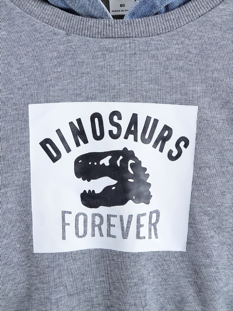 Baby Gutter Hettegenser Tegneserie Dinosaur Brevtrykk Dongeri Spleising Pullover Sweatshirt Barneklær