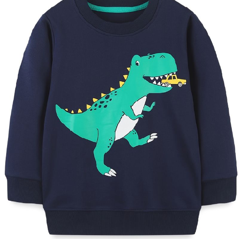 Baby Gutter Pullover Dinosaur Print Langermet Rundhals Sweatshirt Barneklær