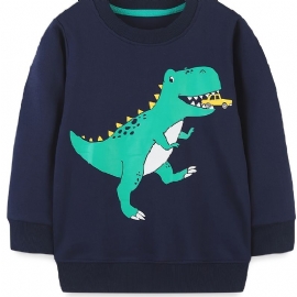 Baby Gutter Pullover Dinosaur Print Langermet Rundhals Sweatshirt Barneklær