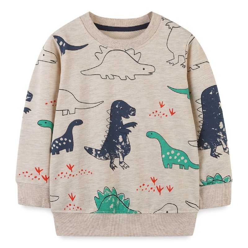 Baby Gutter Pullover Dinosaur Print Rund Hals Langermet Sweatshirt Overdeler Barneklær