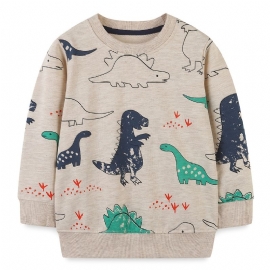 Baby Gutter Pullover Dinosaur Print Rund Hals Langermet Sweatshirt Overdeler Barneklær