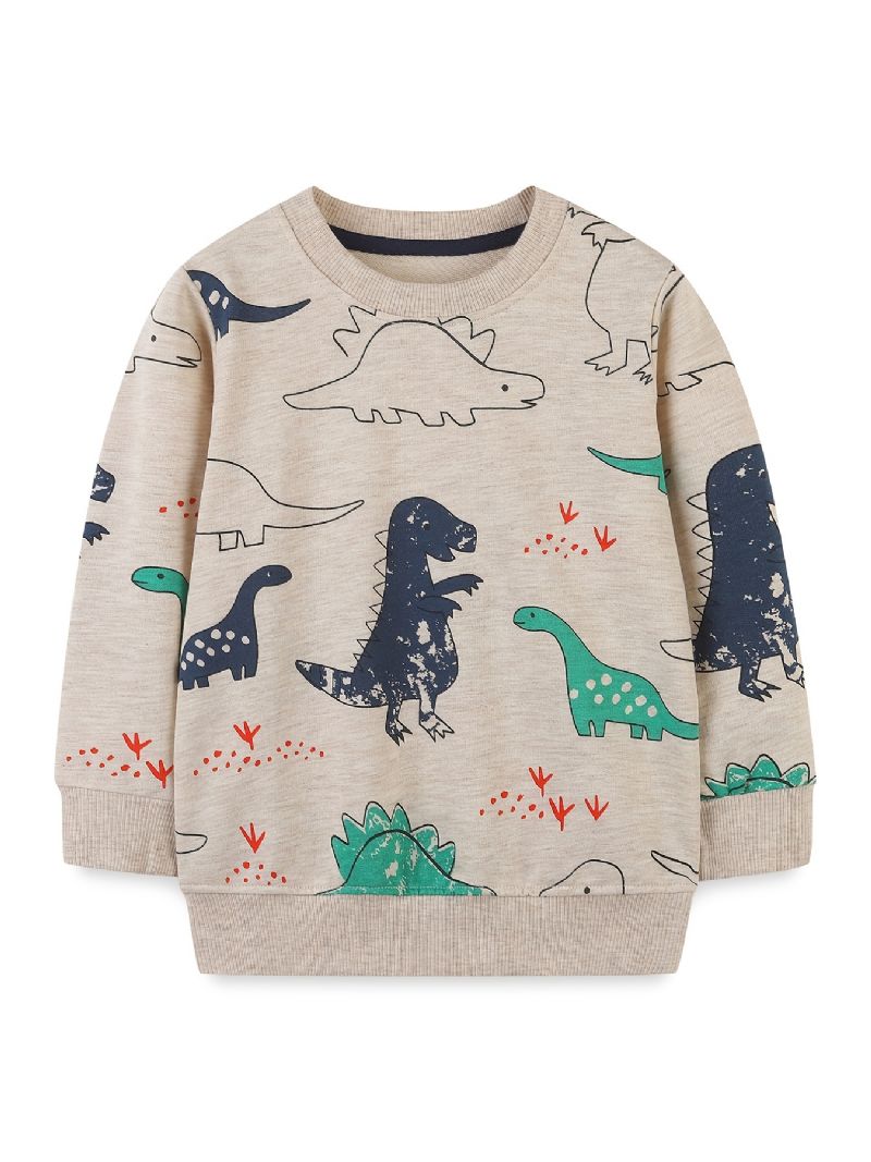 Baby Gutter Pullover Dinosaur Print Rund Hals Langermet Sweatshirt Overdeler Barneklær