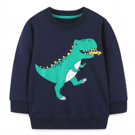 Baby Gutter Pullover Dinosaur Print Rund Hals Langermet Sweatshirt Overdeler Barneklær