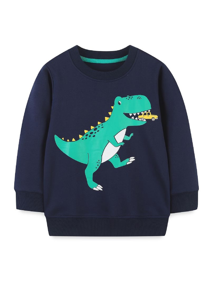 Baby Gutter Pullover Dinosaur Print Rund Hals Langermet Sweatshirt Overdeler Barneklær