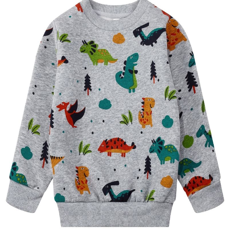 Baby Gutter Pullover Dinosaur Print Rundhals Langermet Sweatshirt Barneklær