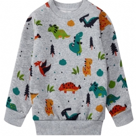 Baby Gutter Pullover Dinosaur Print Rundhals Langermet Sweatshirt Barneklær