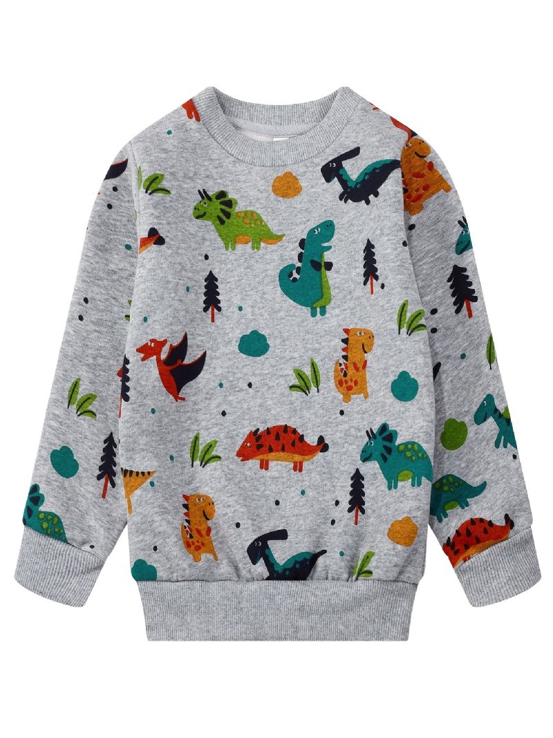 Baby Gutter Pullover Dinosaur Print Rundhals Langermet Sweatshirt Barneklær