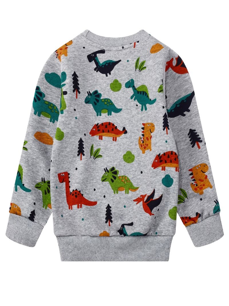 Baby Gutter Pullover Dinosaur Print Rundhals Langermet Sweatshirt Barneklær