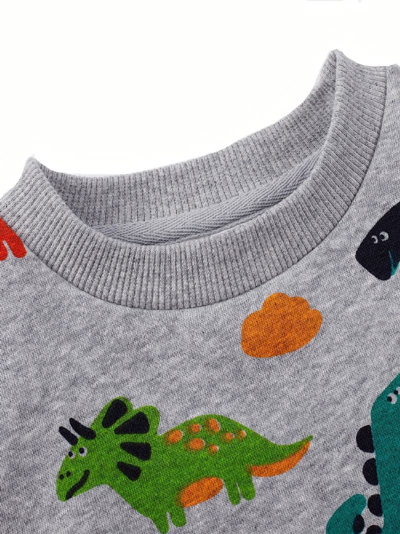 Baby Gutter Pullover Dinosaur Print Rundhals Langermet Sweatshirt Barneklær